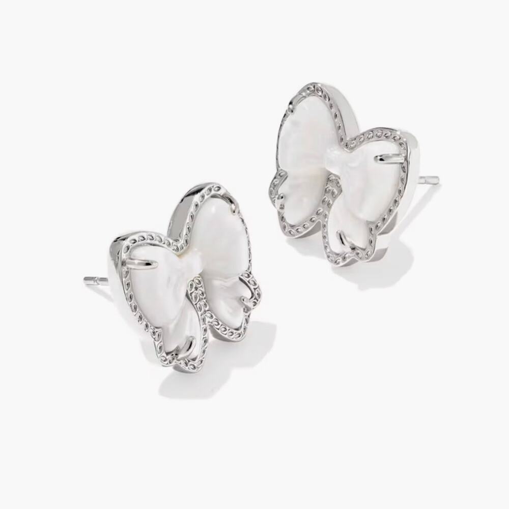 Kendra Scott Silver Bow Stud Studs Earrings white Ivory